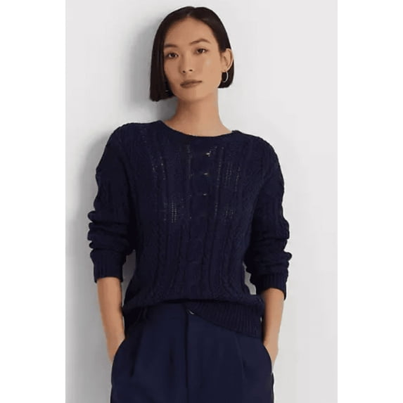 Ralph Lauren Aran-Knit Cotton Sweater in French Navy Size M Medium