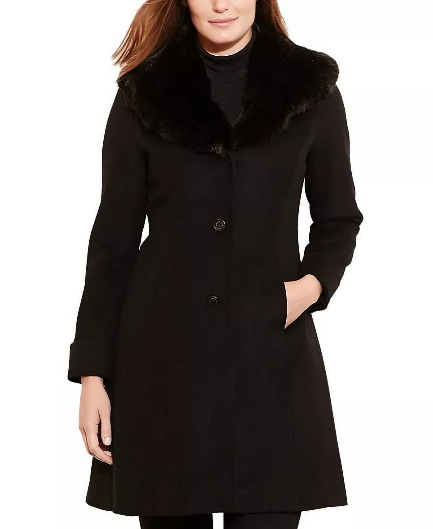 Ralph Lauren BLACK Faux Fur–Trim Wool-Blend Coat, US 8 - Walmart.com