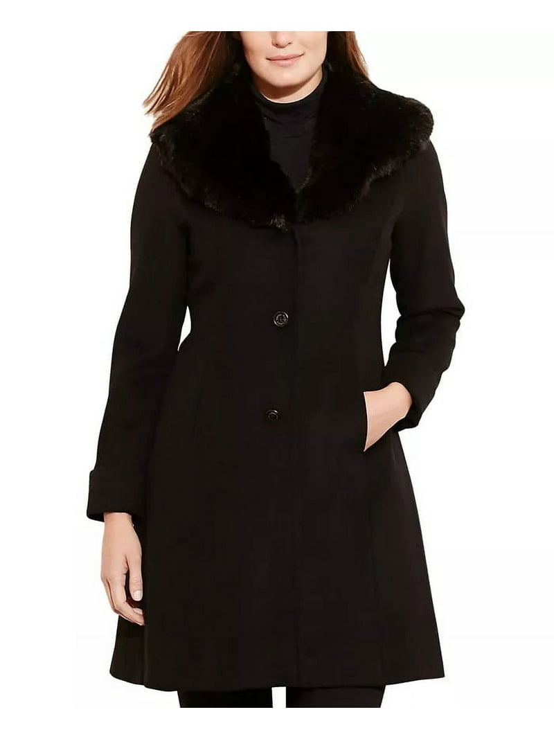 Ralph Lauren ブラック ピーコート サイズ8 Ralph Lauren BLACK Faux Fur–Trim Wool-Blend Coat, US 8 - Walmart.com