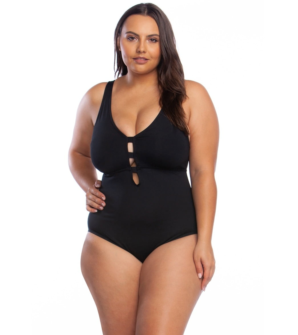 Ralph Lauren BLACK Plus Size Solid Shaping Plunge One Piece