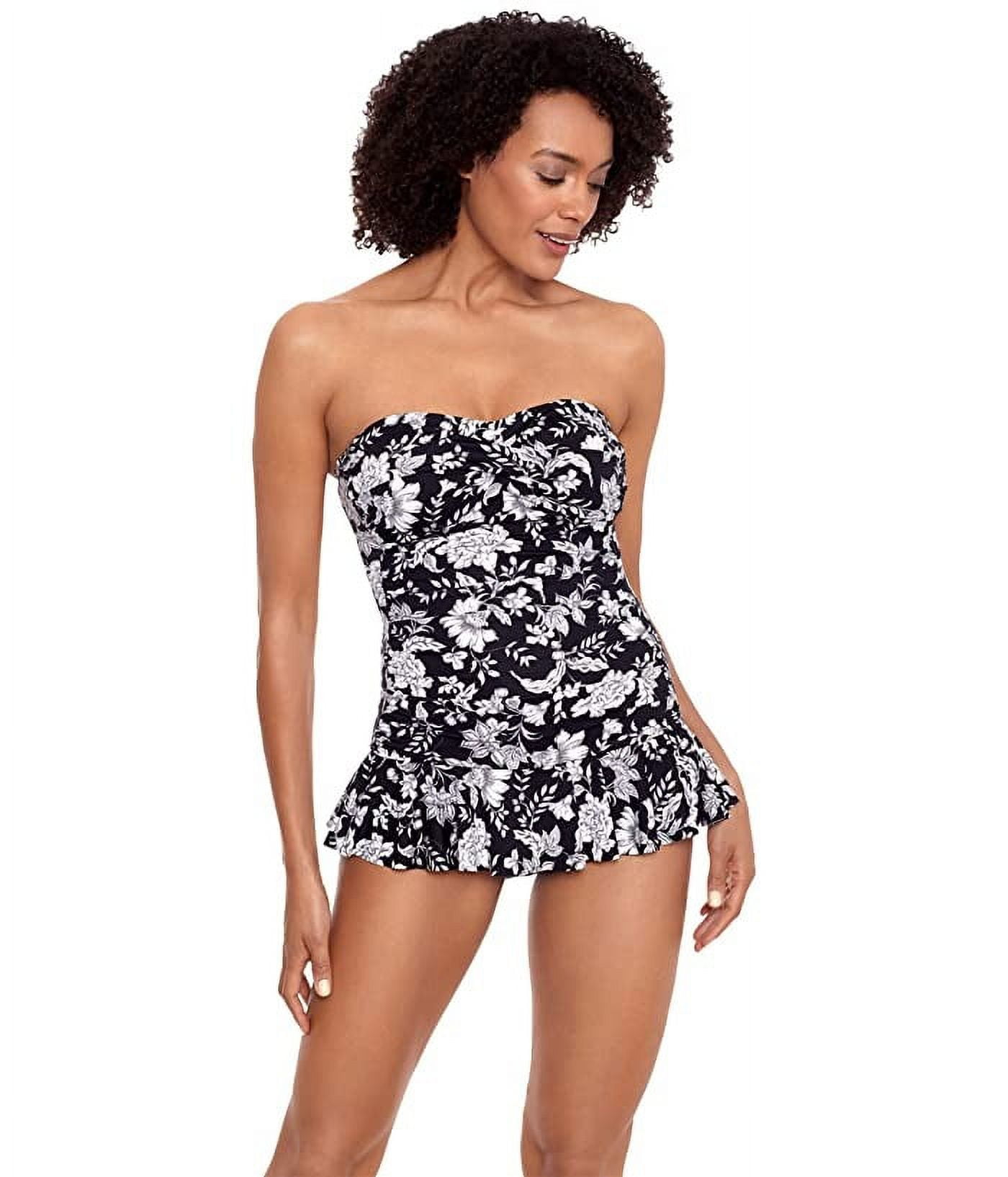 Ralph Lauren BLACK/WHITE Toile Floral Twisted Skirted One-Piece Swimsuit,  US 6 