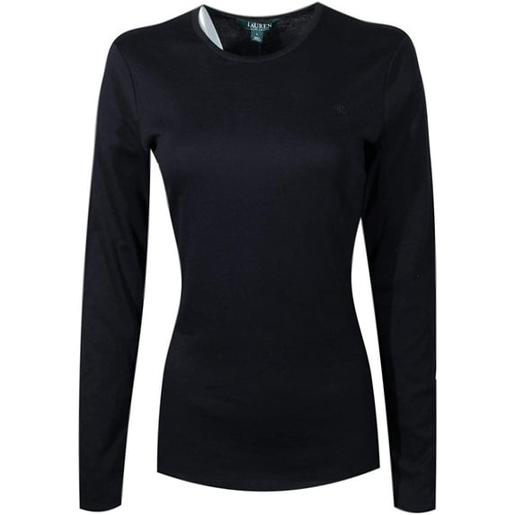 Ralph Lauren BLACK Women's Crewneck Long Sleeve RLL Crest Logo Tee, US Small