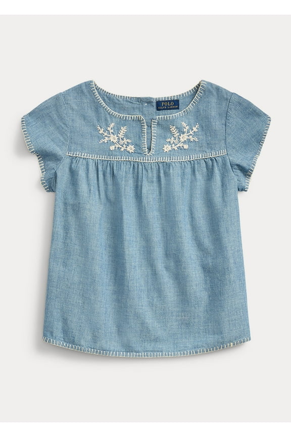 BLUE Girl's Embroidery Chambray Top, US 6