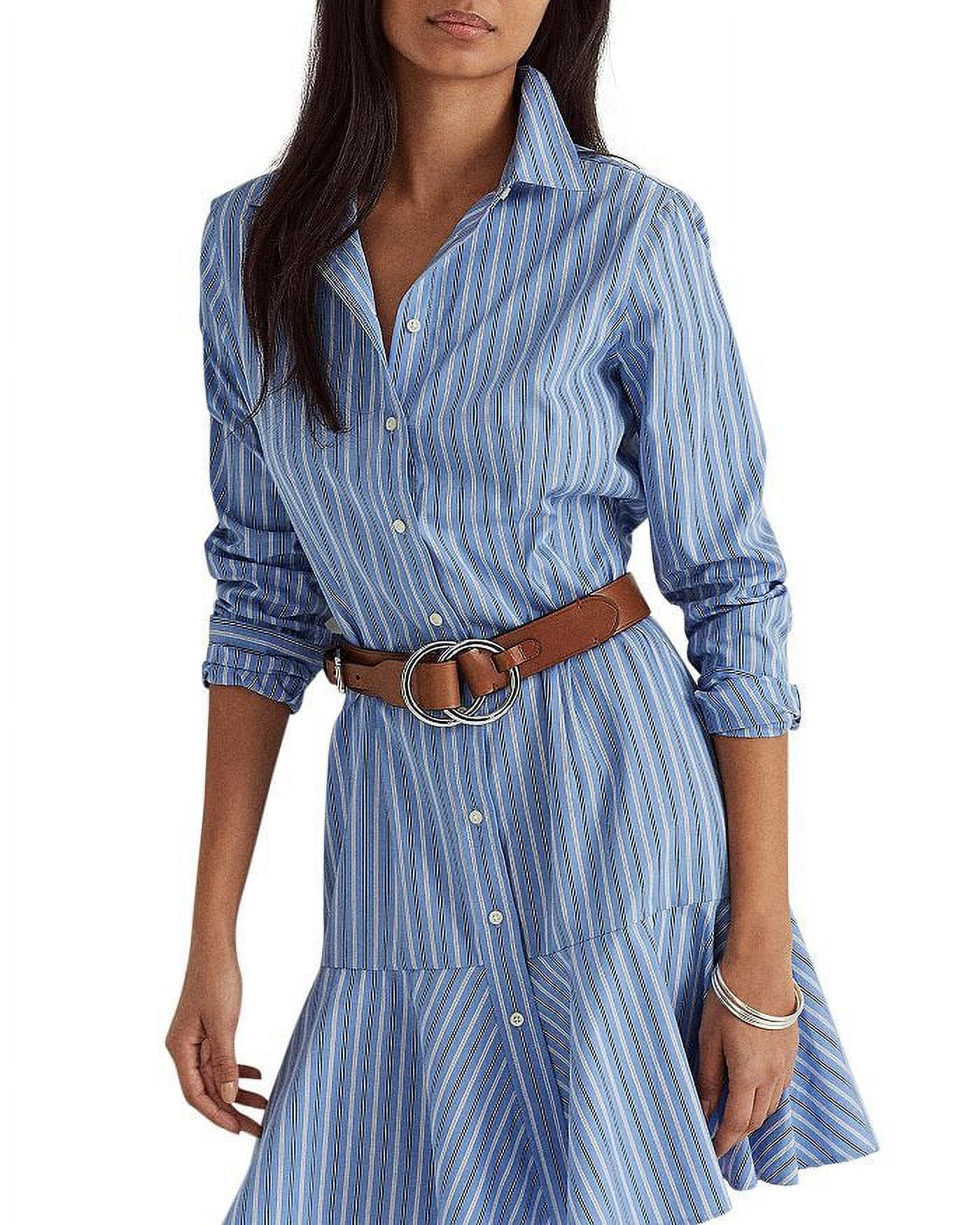 Ralph Lauren BLUE/WHITE MULTI Striped Ruffled Shirt Dress, US 14 -  Walmart.com