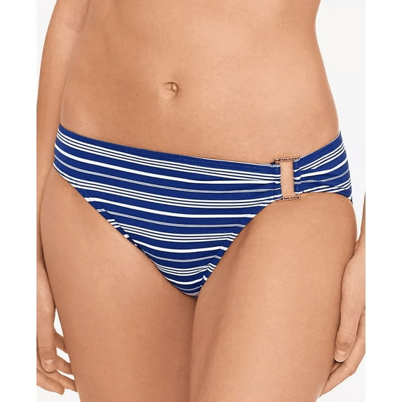 Ralph Lauren BLUE/WHITE Striped Side-Ring Hipster Bikini Swim Bottom, US 14