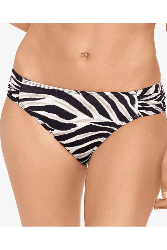 BROWN ZEBRA PRINT Shirred Hipster Bikini Bottom, US 10, NWOT