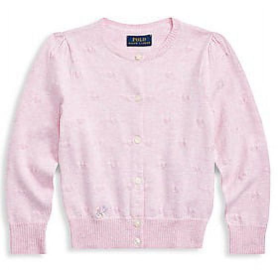Ralph Lauren CARMEL PINK Girl's Knit-Heart Cotton Cardigan, US 5