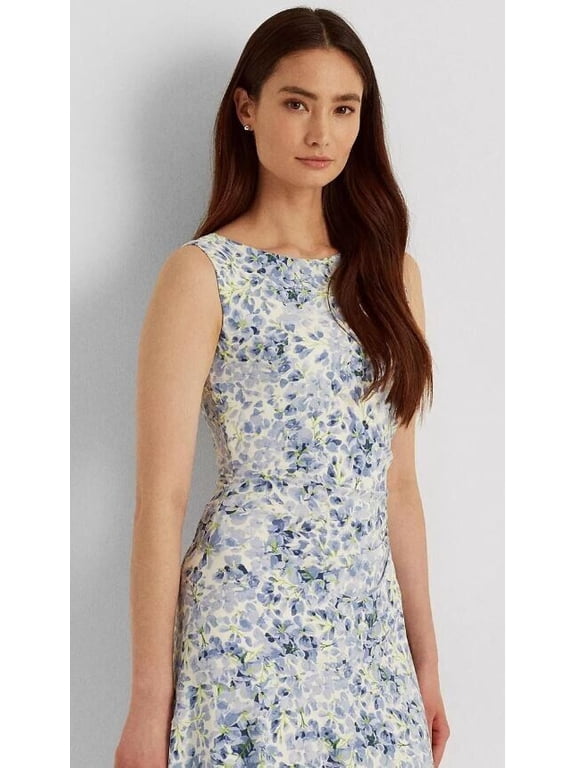 Ralph Lauren Floral Sleeveless Jersey Dress in Cream Blue Size 0P 0 P