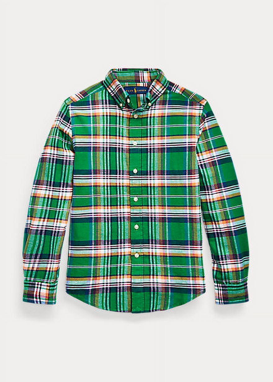 Ralph Lauren GREEN ORANGE MULTI Men s Plaid Cotton Linen Shirt US 6