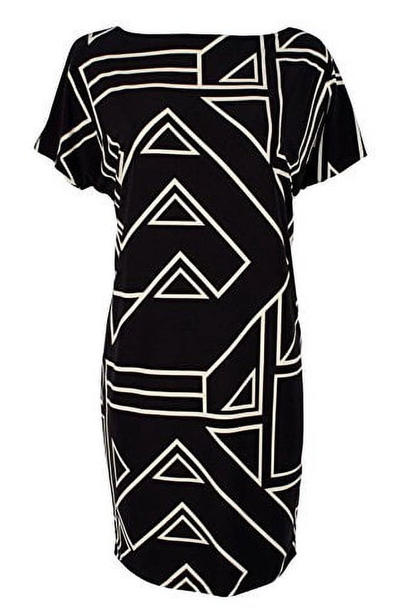 Ralph Lauren Geometric Print Jersey Dress Womens M Petite Black dress MSRP $189