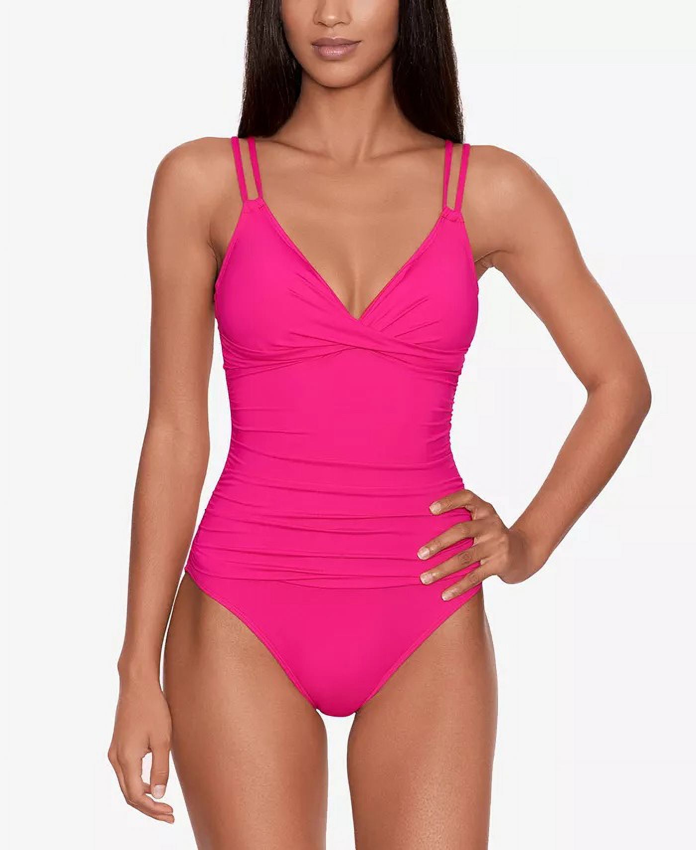 Ralph Lauren Hot Pink Double Strap Tummy Control Swimsuit US 4 Swim Bathing Suit Walmart