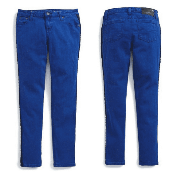 Ralph Lauren Jemma Tuxedo-Striped Jeans Pants, MARYANNE BLUE,Size 12