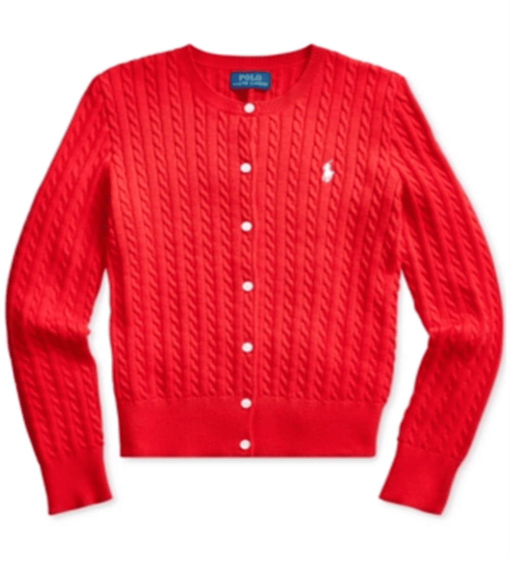 Ralph Lauren Kids Cable Knit Cotton Cardigan Sweater Red Size