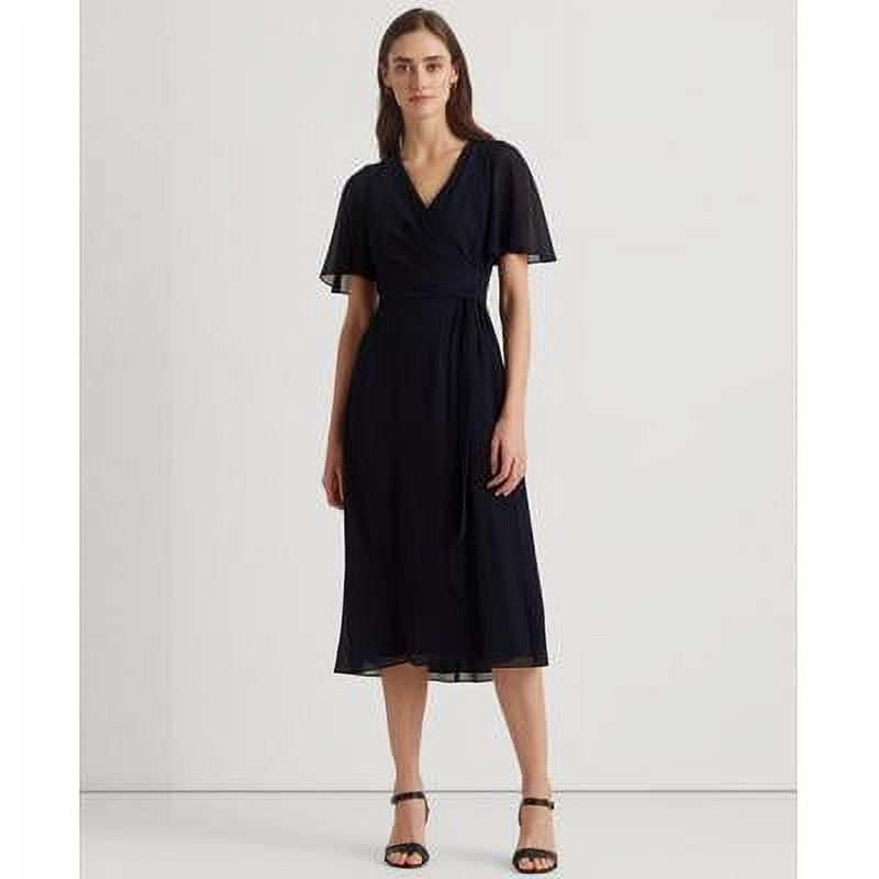 Ralph Lauren LIGHTHOUSE NAVY Women s Georgette Flutter Sleeve Dress US 6