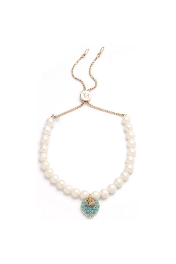 Pearl Turquoise Heart Slider Bracelet Gold White Pearl