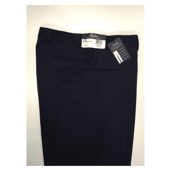 Ralph Lauren Men Classic Fit, Flat Front, Plaid Pattern, Navy Dress Pants 36X32