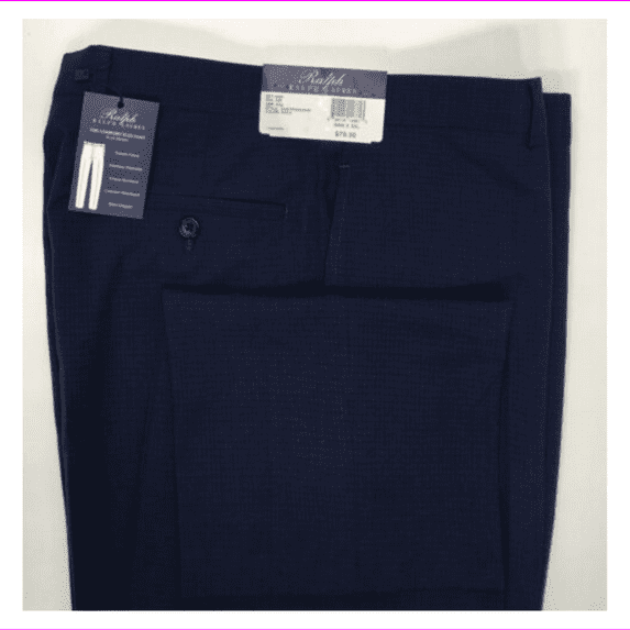 Ralph Lauren Men Classic Fit, Flat Front, Stretch, Plaid, Navy Dress Pants 40X32