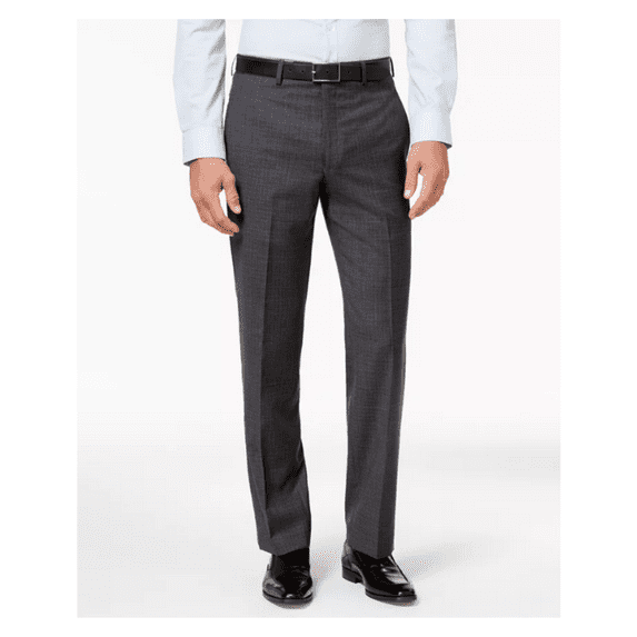 Ralph Lauren Men Classic-Fit Mini-Grid, Flat Front, Wool Gray Dress Pants 42X30