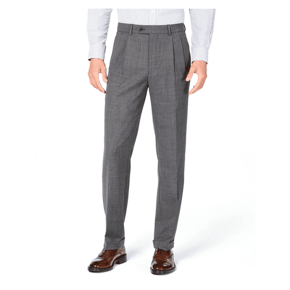 Ralph Lauren Men Classic-Fit UltraFlex Pleated Sharkskin Gray Suit Pants 32X32