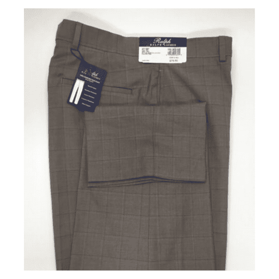 Ralph Lauren Men Plaid Pattern, Classic Fit, Flat Front, Tan Dress Pants 40X32