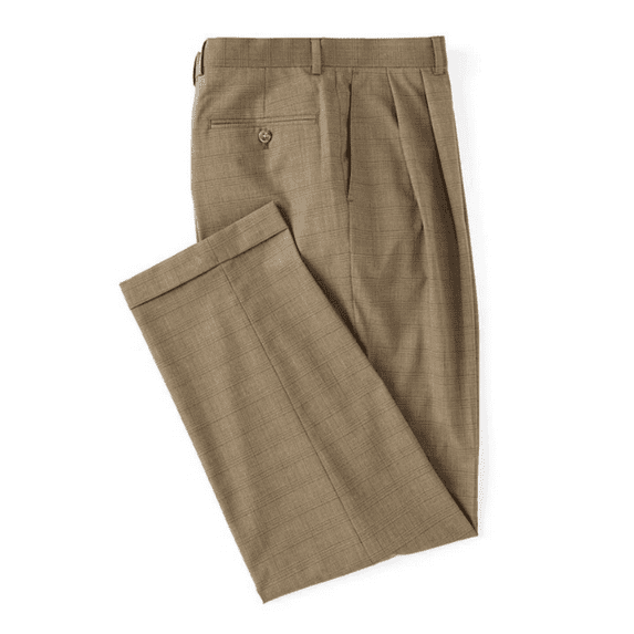 Ralph Lauren Men Pleated Relaxed Fit Plaid Dress Pants, Light Brown 36X30