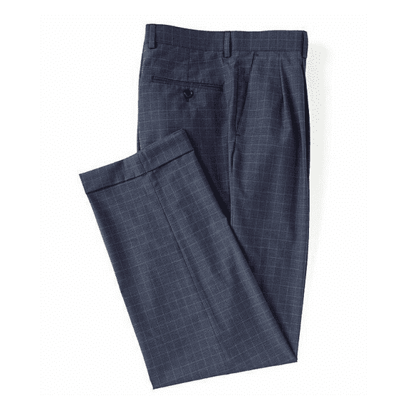 Ralph Lauren Men Relaxed Fit, Pleated Front, Grid Print Blue Dress Pants 34X30