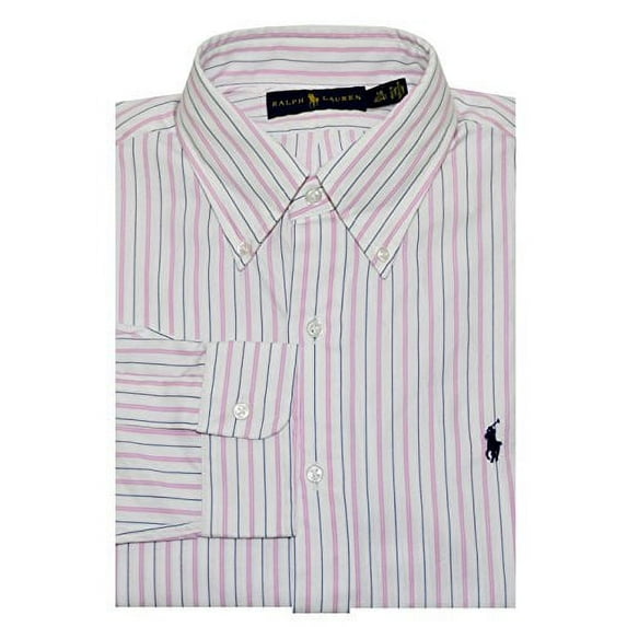 Ralph Lauren Men Stripe Button Down Shirt (15, Pink/White)