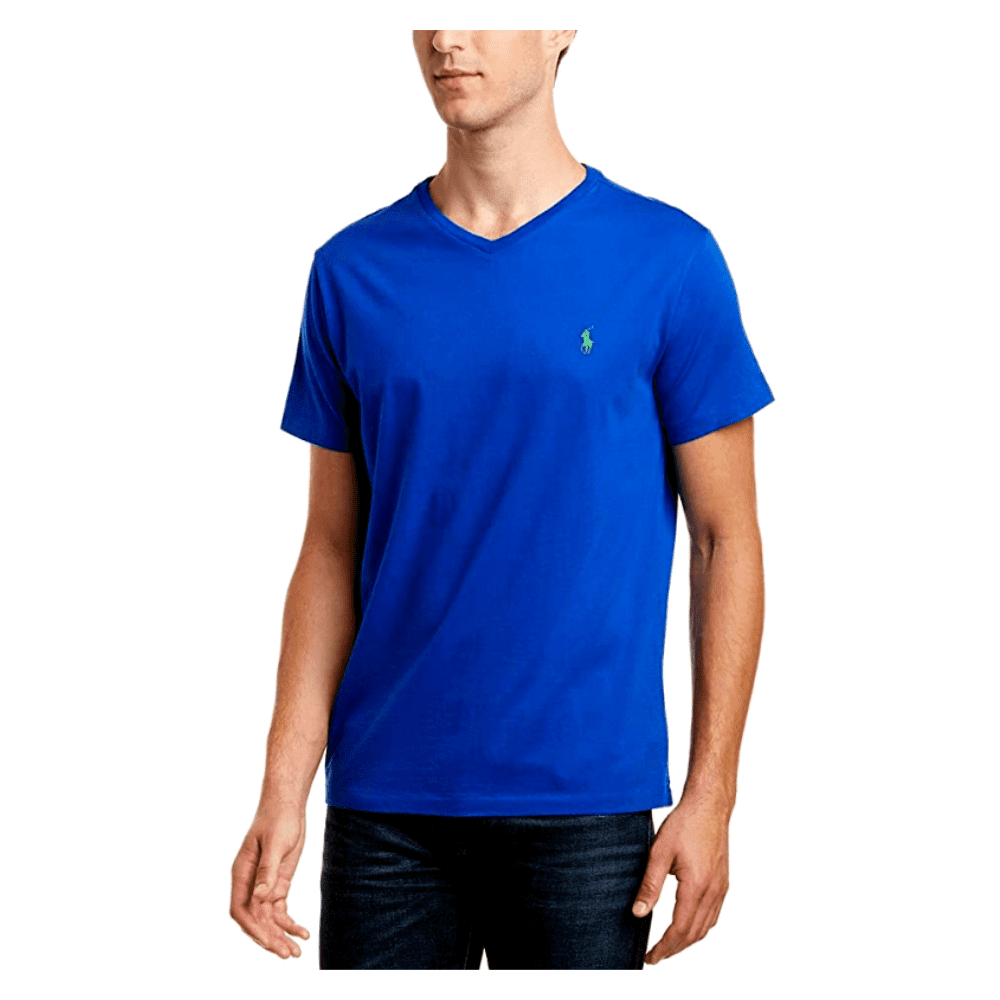 【送料&関税込】Polo Ralph Lauren Blue Cotton T-shirt Ralph Lauren Men's 100% Cotton Polo V-Neck T-Shirt, Royal