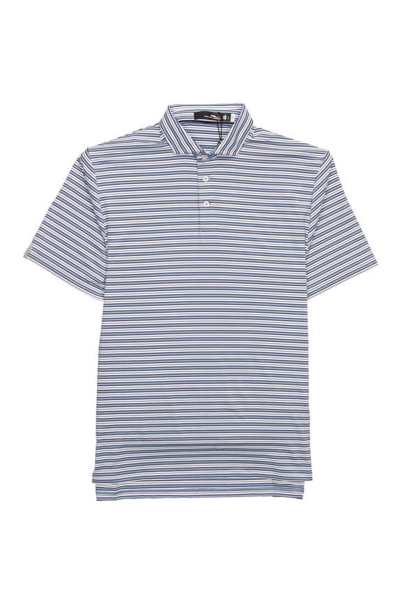 Men's RLX Polo Golf Polo Shirt Horizontal Stripes White/Blue/Black L