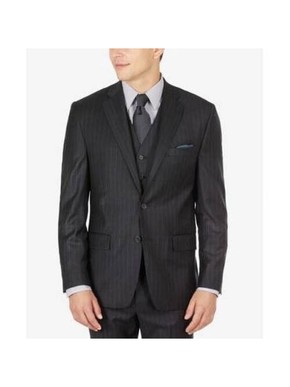 Ralph Lauren Men's Wool Flannel Classic Fit Suit Jacket Stripe Charcoal Size 48L