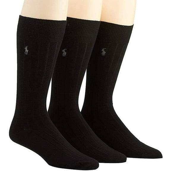 Ralph Lauren Mens 3-pack Supersoft Midweight Socks, Black, 10-13