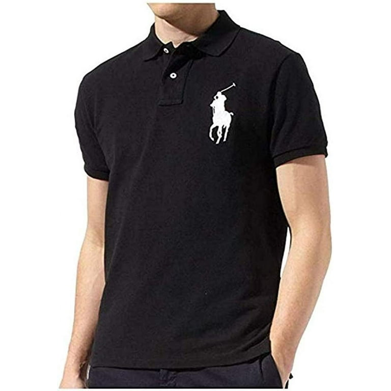 Ralph Lauren Mens Big Pony Custom Slim Fit Mesh Shirt (X-Large, Black/White  Pony)