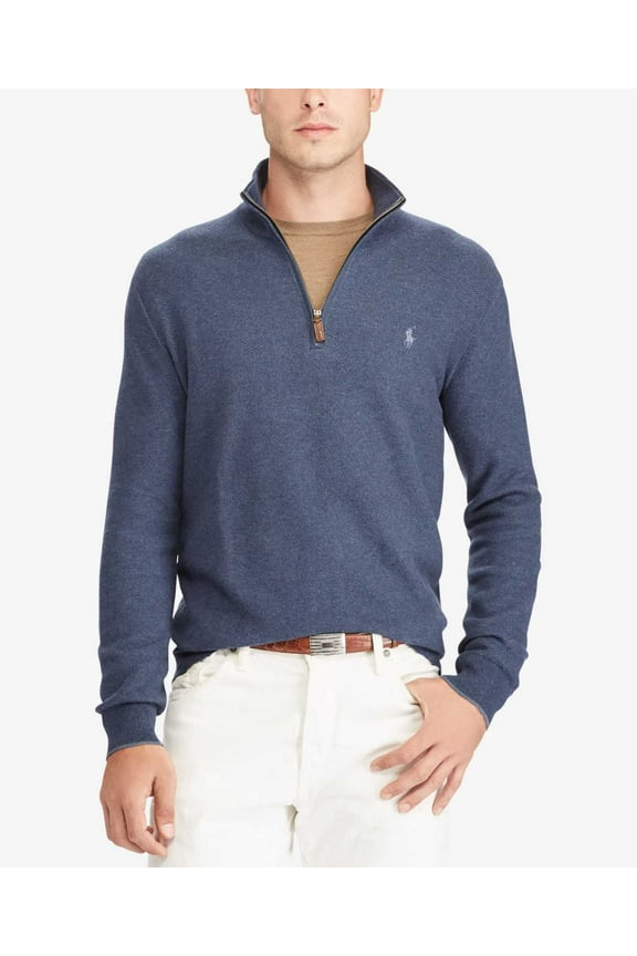 Mens Half-Zip Pullover Sweater, Blue, Big 3X