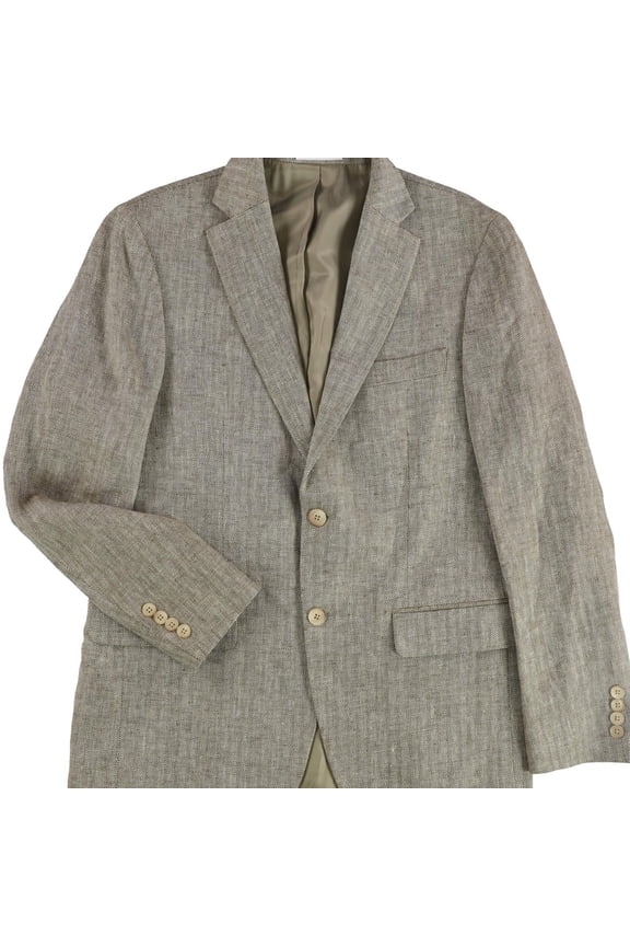 Mens Herringbone Two Button Blazer Jacket, Brown, 48 Regular
