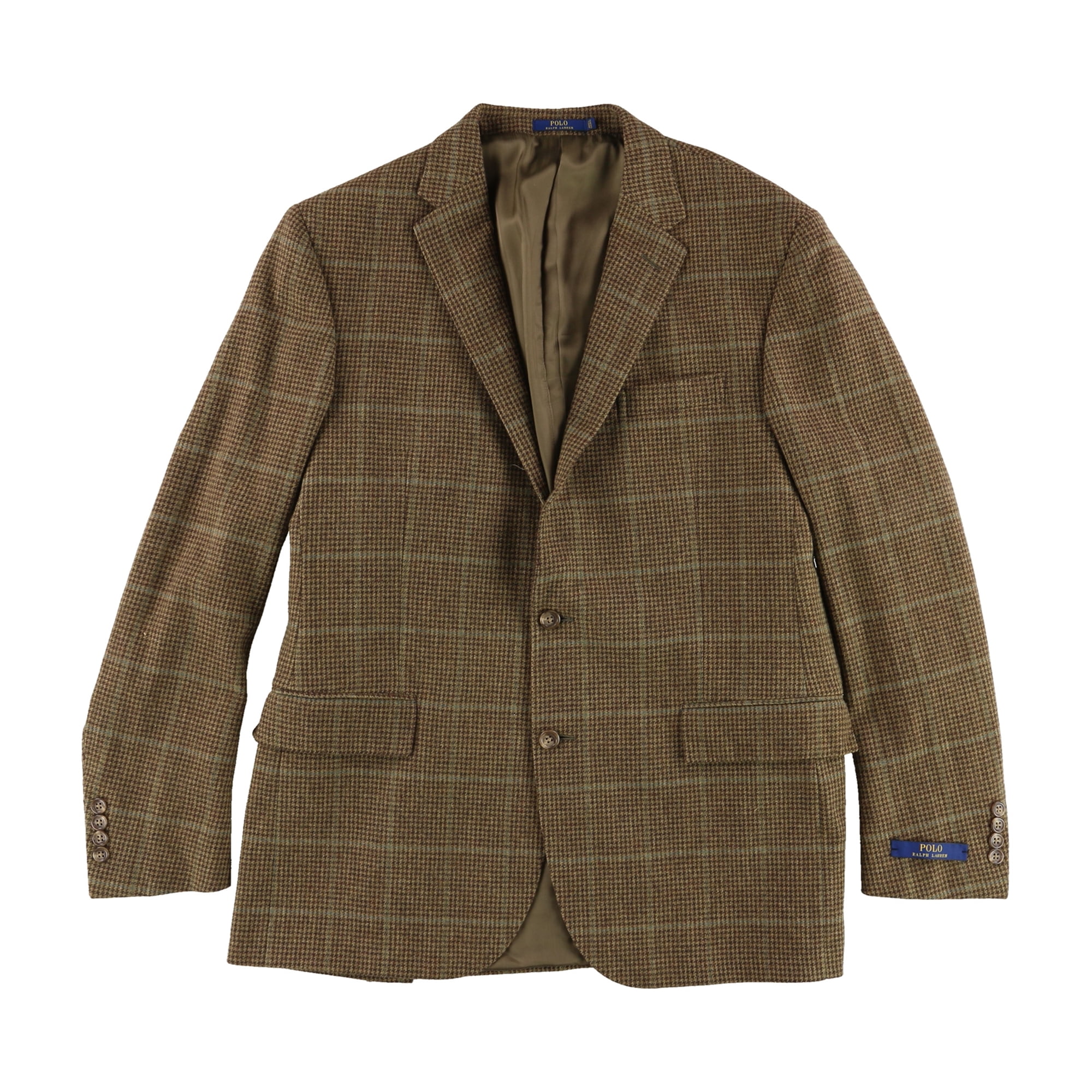 Ralph Lauren Mens Houndstooth Two Button Blazer Jacket Brown 44