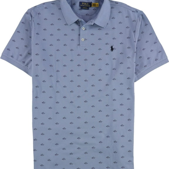 Ralph Lauren Mens Monogram Stretch Polo Shirt, Blue, X-Small