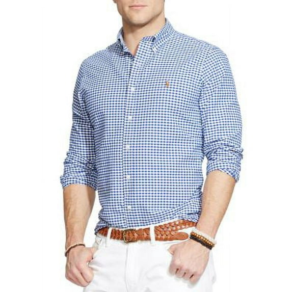 Ralph Lauren Mens Oxford Button Up Shirt, Blue, Large