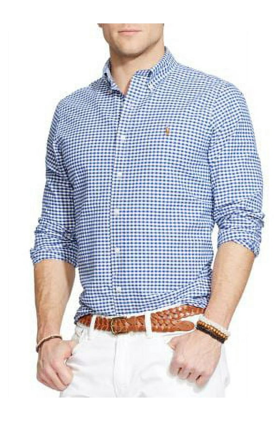 Mens Oxford Button Up Shirt, Blue, Large