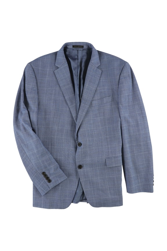 Mens Plaid Two Button Blazer Jacket, Blue, 46 Regular