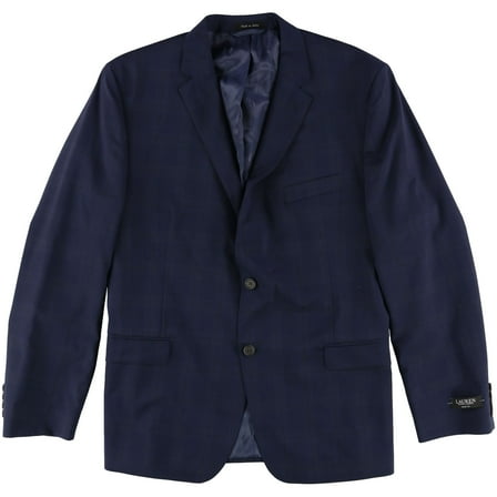 Ralph Lauren Mens Plaid Two Button Blazer Jacket, Blue, 48 Regular
