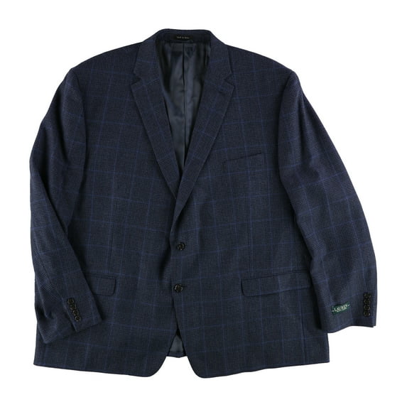 Ralph Lauren Mens Plaid Two Button Blazer Jacket, Blue, 54 Regular
