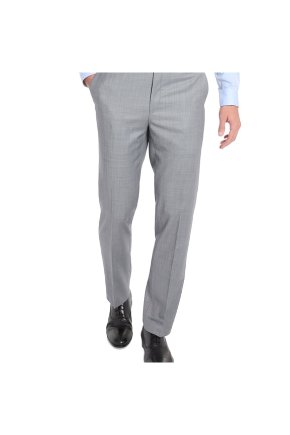 Mens Sharkskin, Wool, Stretch Dress Pants Slacks, Grey, 36W x 32L