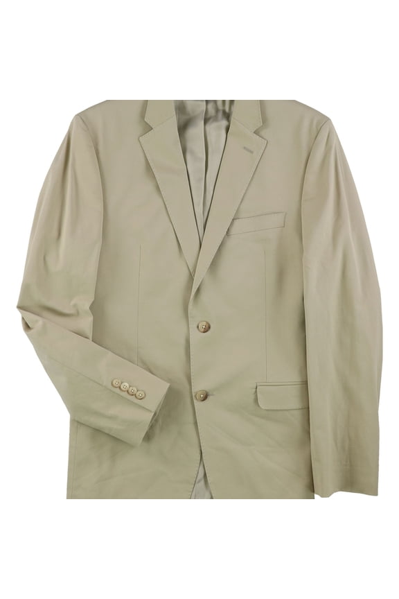 Mens Solid Two Button Blazer Jacket, Beige, 40 Long