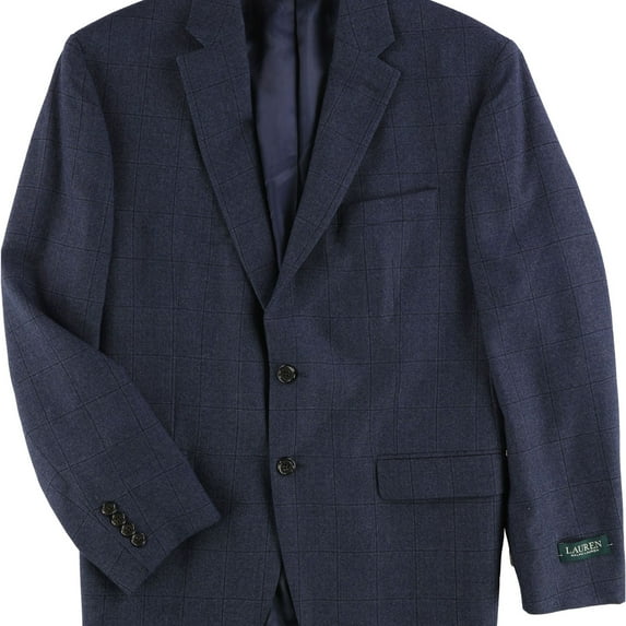 Ralph Lauren Mens Windowpane Two Button Blazer Jacket, Blue, 40 Long