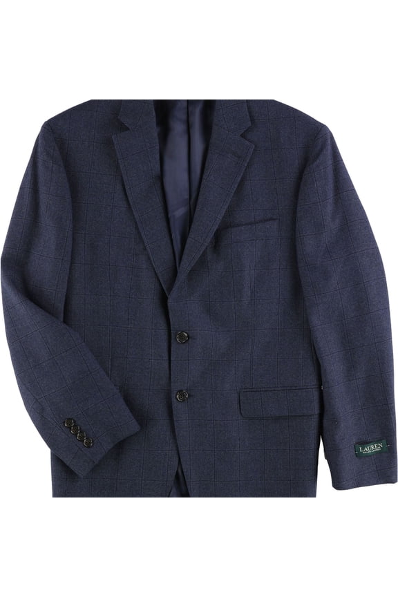 Mens Windowpane Two Button Blazer Jacket, Blue, 40 Long