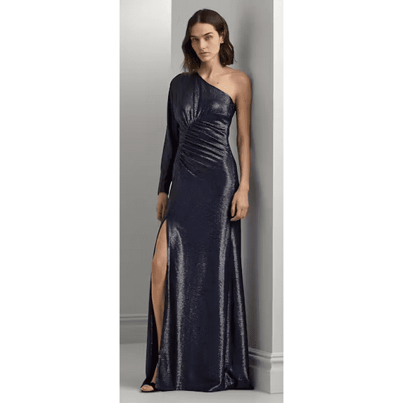 Ralph Lauren NAVY Women's Metallic Knit One-Shoulder Gown, US 14