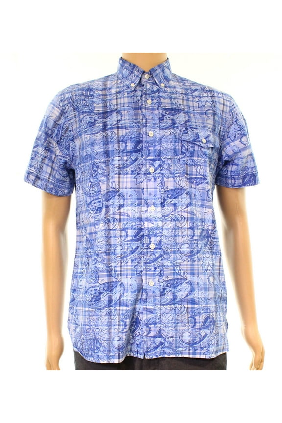NEW Blue Mens Size Medium M Paisley Plaid Button Down Shirt