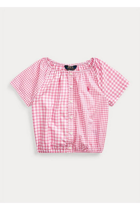PINK Girl's Mixed-Gingham Cotton Top, US 3 Toddler