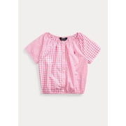 Ralph Lauren PINK Girl's Mixed-Gingham Cotton Top, US 6 Large
