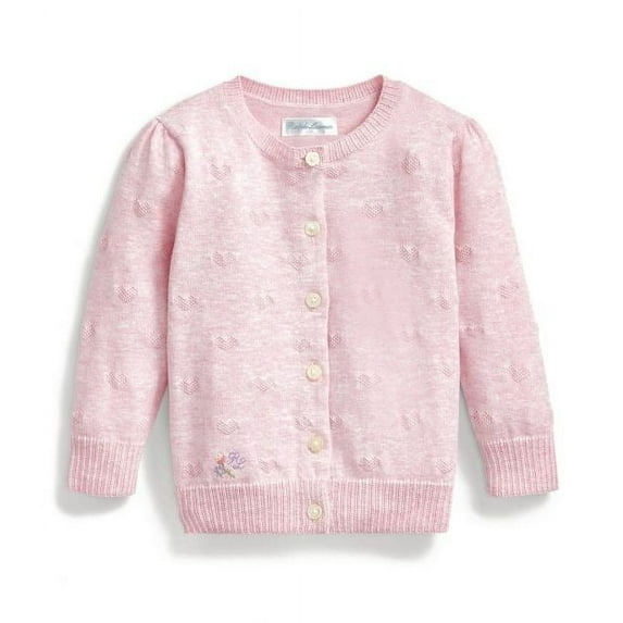 Ralph Lauren PINK Girls' Cotton Hearts Cardigan, US 24M